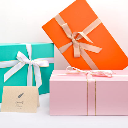 Gift Boxes with Lids 2 Pack - Magnetic Closure with Ribbon, Card, Filler & Sticker