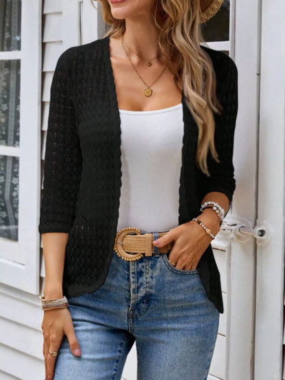 Open Front 3/4 Sleeve Cardigan