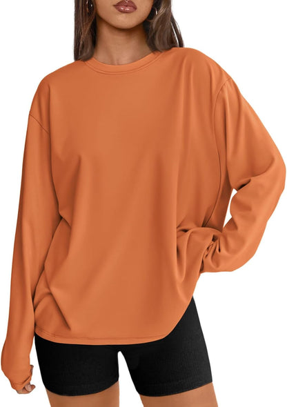 Women's Oversized Long Sleeve T-Shirt Casual Crewneck Basic Tee