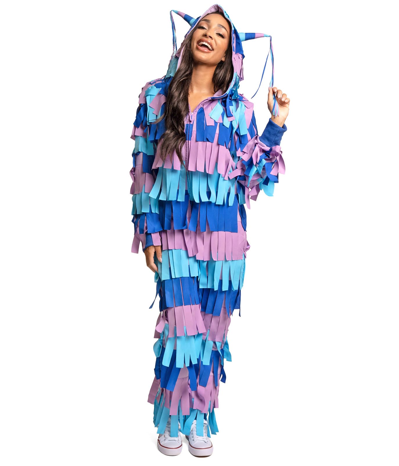 Women's Pinata Jumpsuit Halloween Costume - Bright Multicolored Onesie Purple Loot Llama