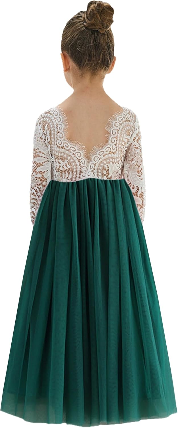 Girls Tulle Flower Girl Dress - Lace Back A-Line Party Dress