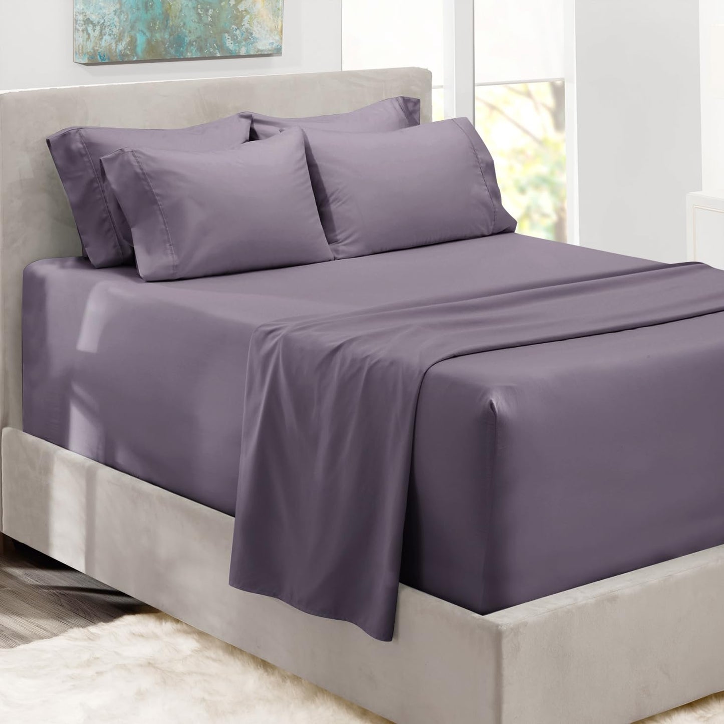 King Size Deep Pocket Sheet Set 6 Piece - Extra Deep Fitted Sheets 18-24 Inch Microfiber Linen