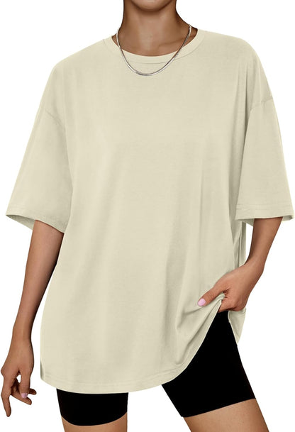 Women's Oversized Summer T-Shirt Short Sleeve Casual Workout Top Lightyellow