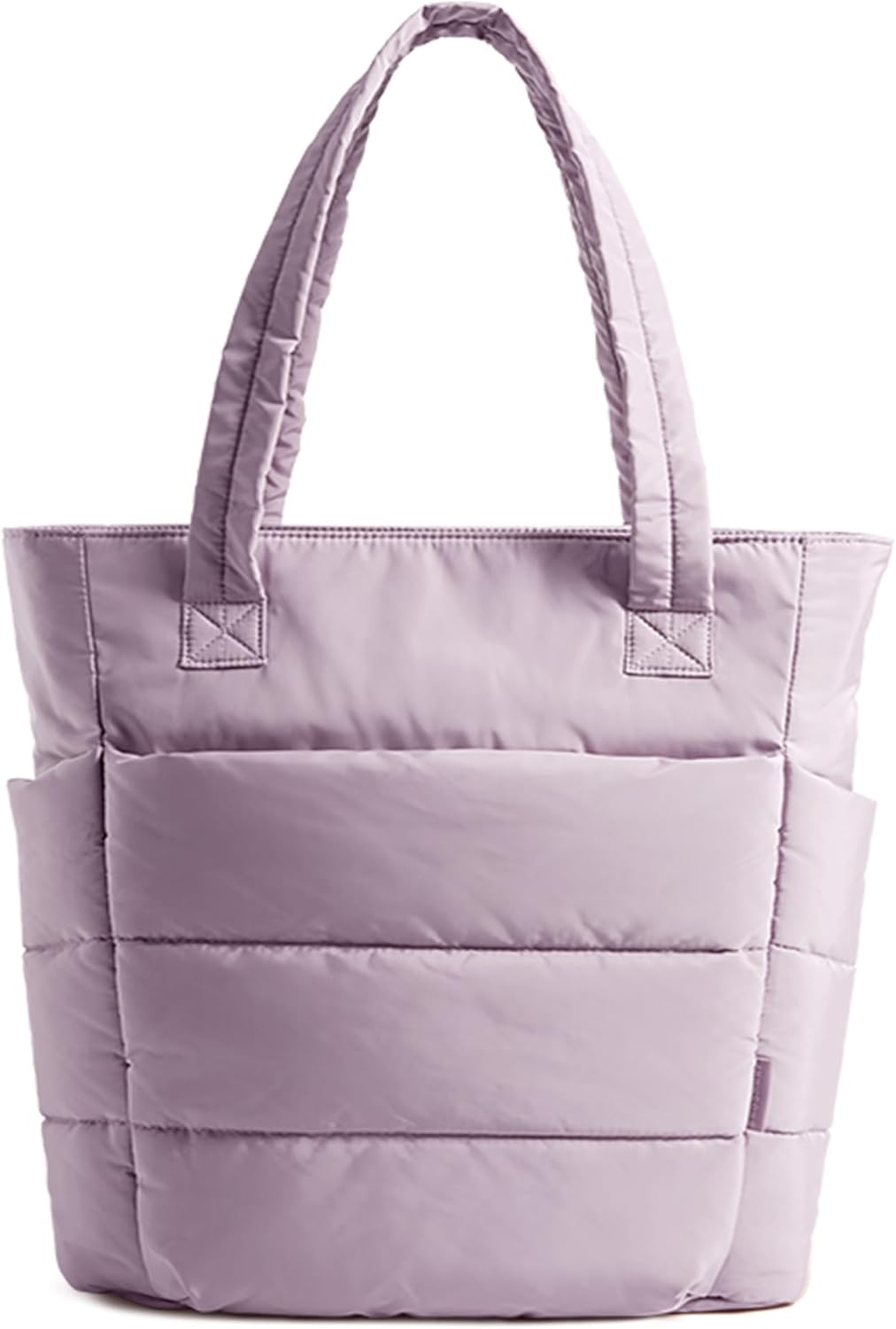 Women's Quilted Tote Bag Lightweight Puffy Shoulder Bag with Compartments F-pinkish-purple-slim Size Slim Size