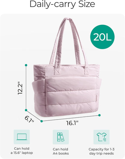Women's Quilted Tote Bag Lightweight Puffy Shoulder Bag with Compartments