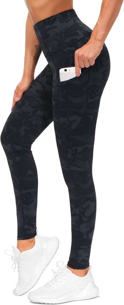 Women's High Waisted Yoga Leggings with Pockets - Thick Tummy Control Workout Pants Blue Dark Grey Black