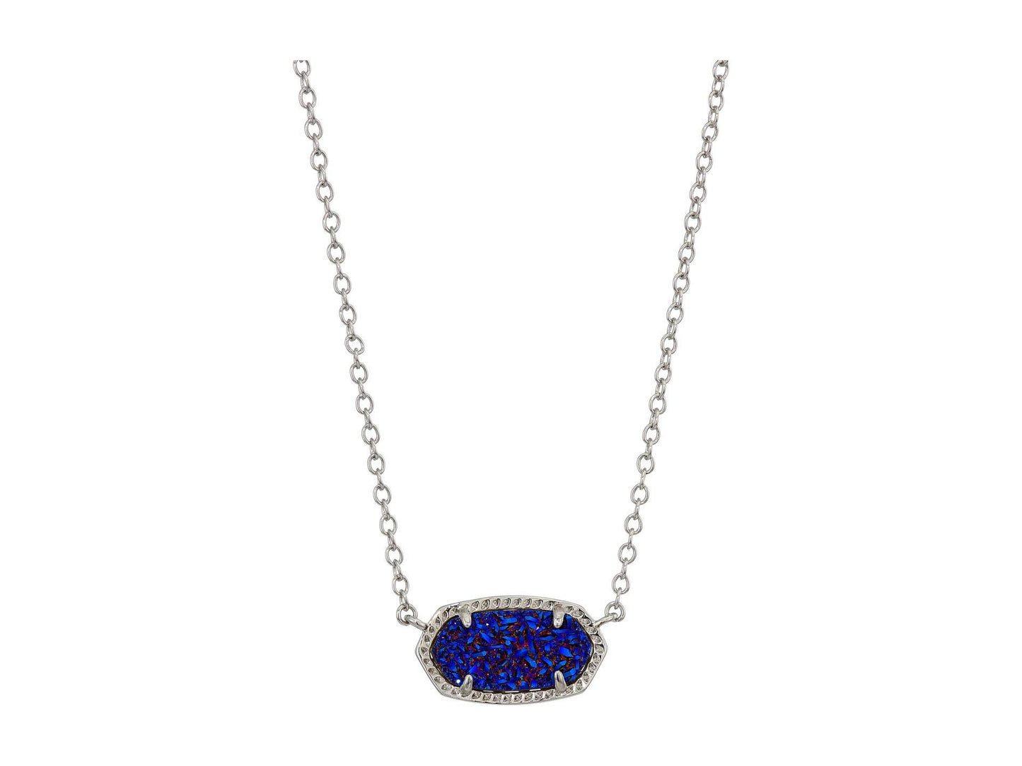 Kendra Scott Elisa Pendant Necklace - 14k Gold Plated Delicate Fashion Jewelry for Women RHODIUM - INDIGO BLUE DRUSY
