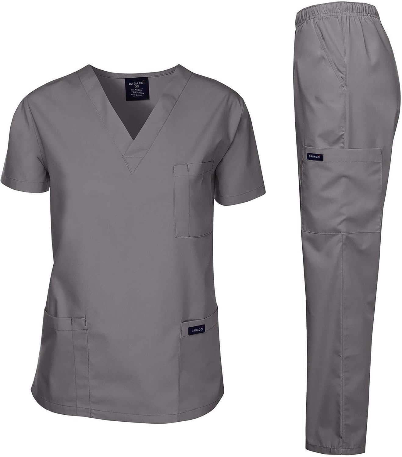 Medical Scrubs Set Unisex - V-Neck Top and Elastic Waist Pants Uniform for Healthcare Workers Pewter Gray