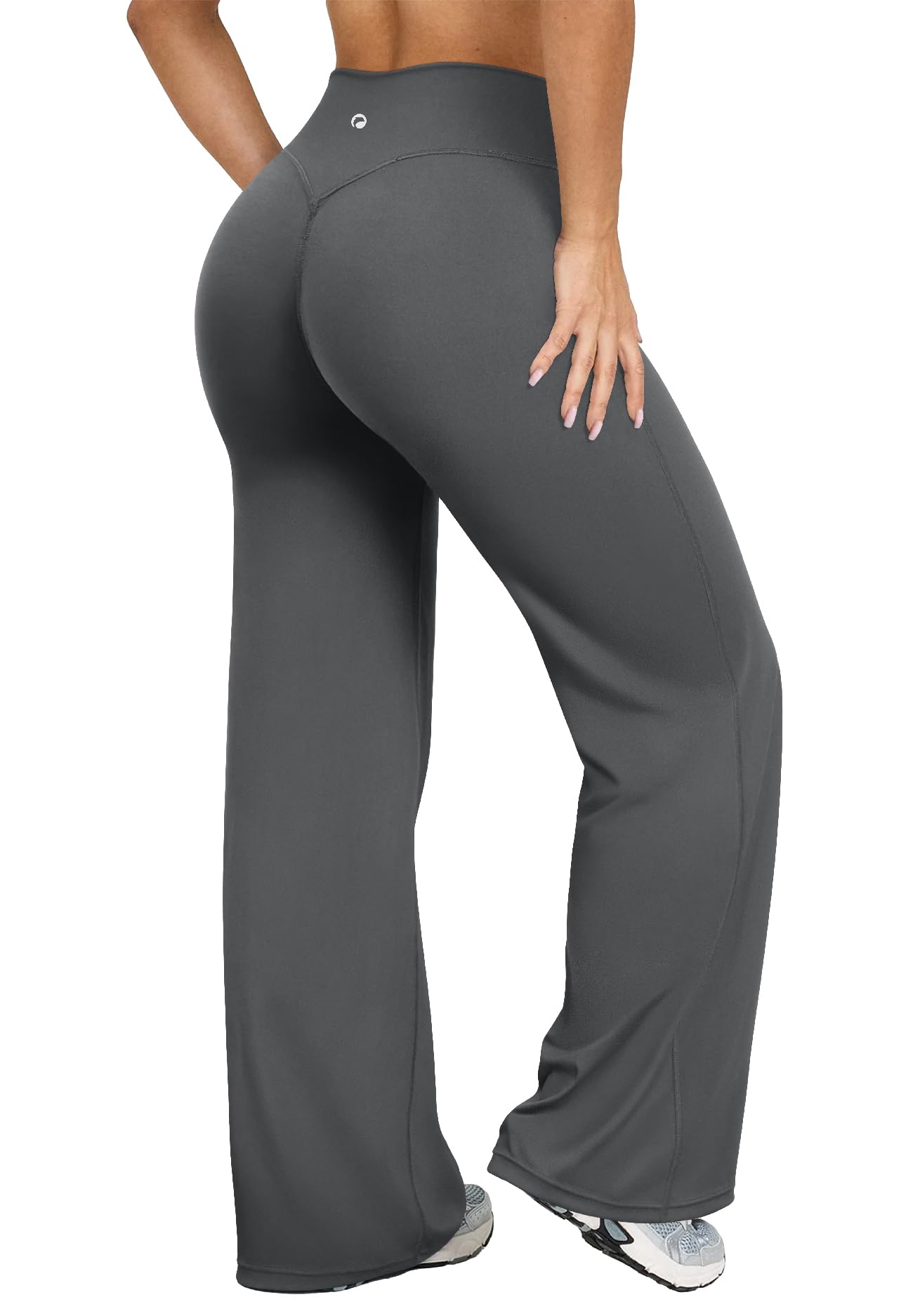 Women's High Waist Yoga Pants - Soft Stretch Straight Leg Bottoms Darkgrey