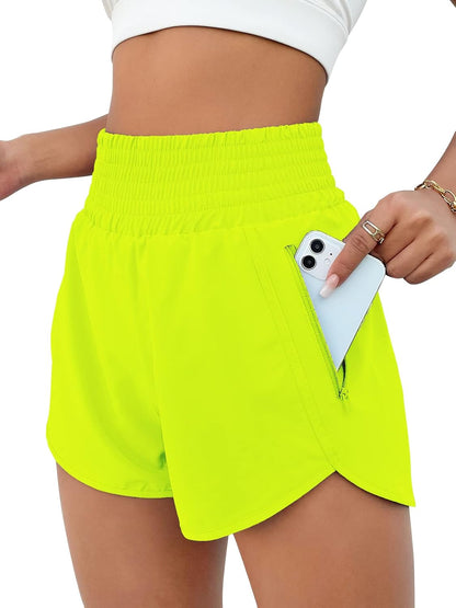 High Waisted Athletic Shorts Women Running Workout Shorts with Pockets Gym Sporty Neongreen