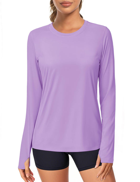 Women's UPF 80+ Long Sleeve Rash Guard - Quick Dry Athletic Shirt with Thumb Holes