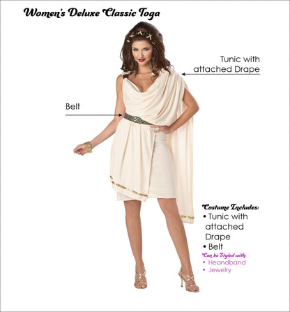 Classic Toga Costume - Deluxe Women's Ancient Roman Outfit
