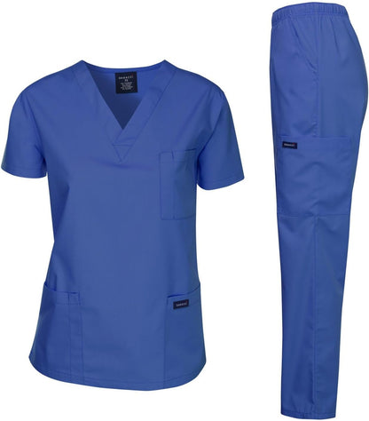 Medical Scrubs Set Unisex - V-Neck Top and Elastic Waist Pants Uniform for Healthcare Workers X-Large Royal Blue