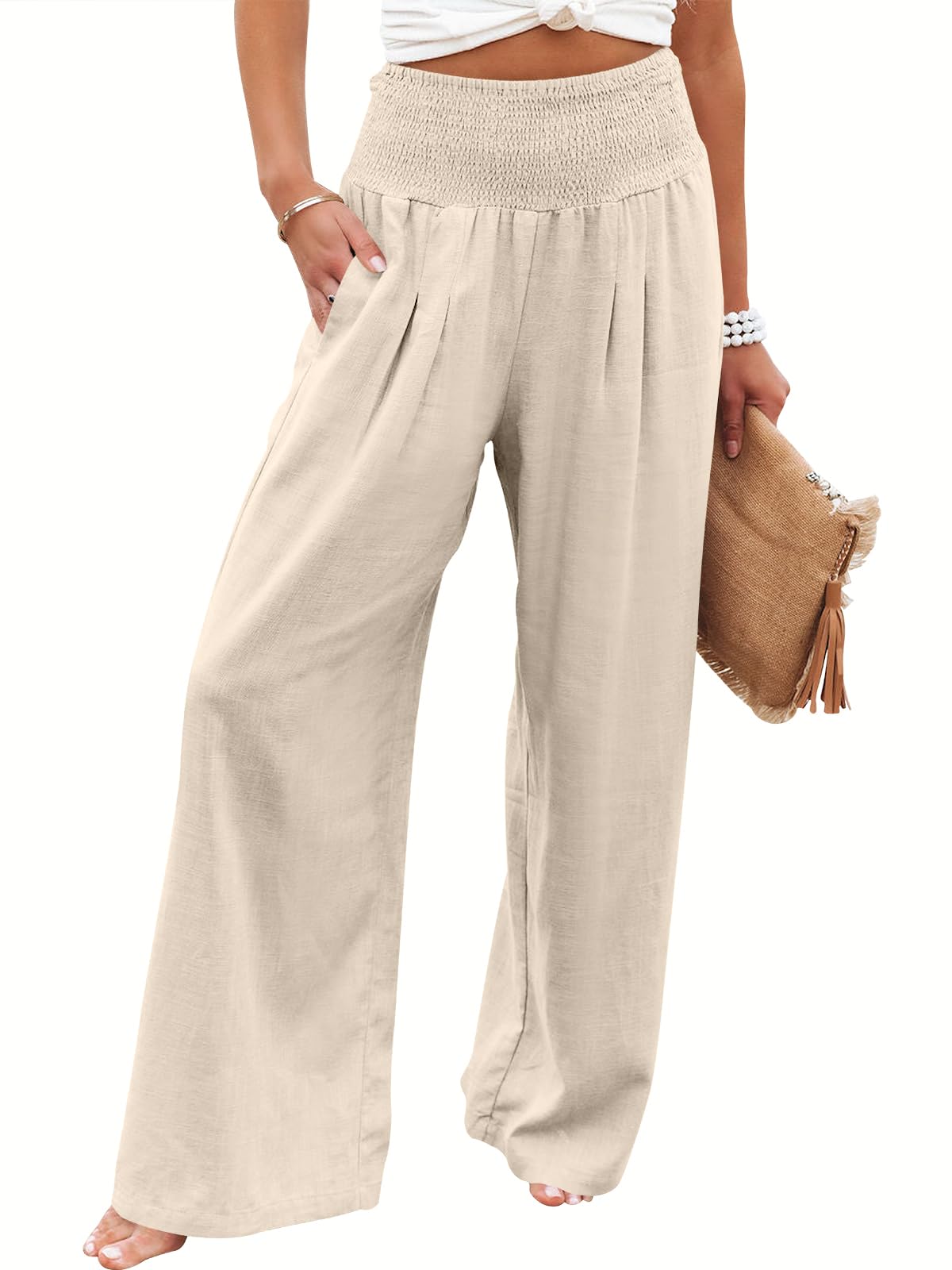 Linen Palazzo Pants Women Wide Leg High Waist Summer Boho Casual Lounge Pants