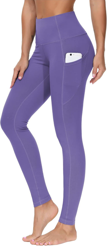 Women's High Waisted Yoga Leggings with Pockets - Thick Tummy Control Workout Pants Bright Purple
