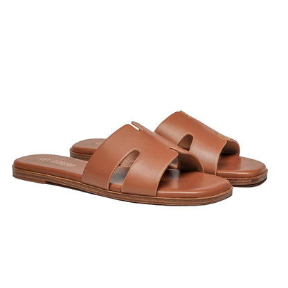 Women's Dressy Flat Sandals - Comfortable Slip On Leather Slide Sandals