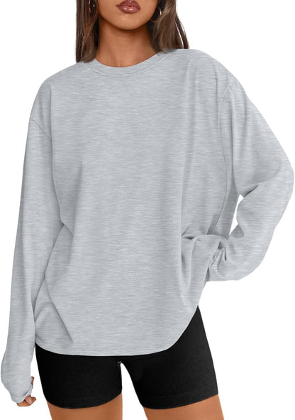 Women's Oversized Long Sleeve T-Shirt Casual Crewneck Basic Tee