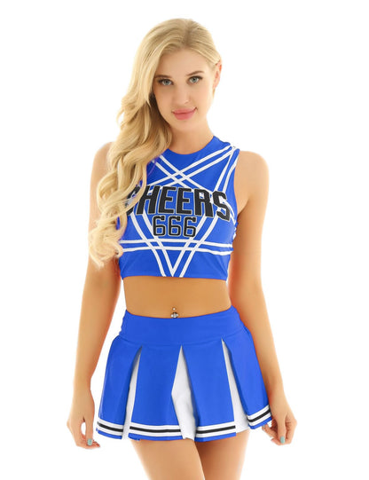 Cheerleader Costume - Women's Crop Top with Pleated Mini Skirt Uniform