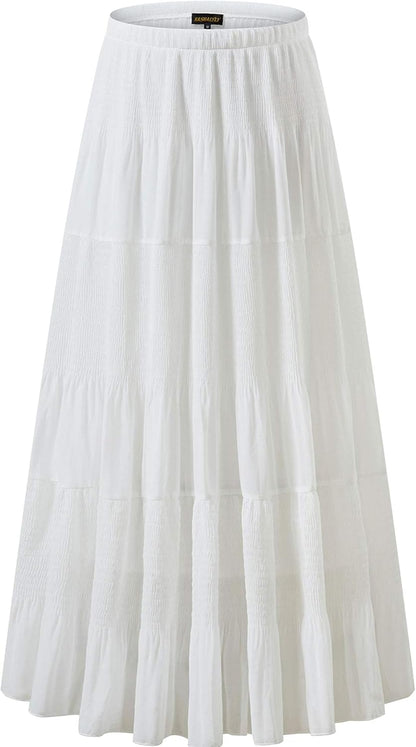 Chiffon Maxi Skirt for Women - High Waist Pleated A-Line Flared Long Skirt XX-Large White