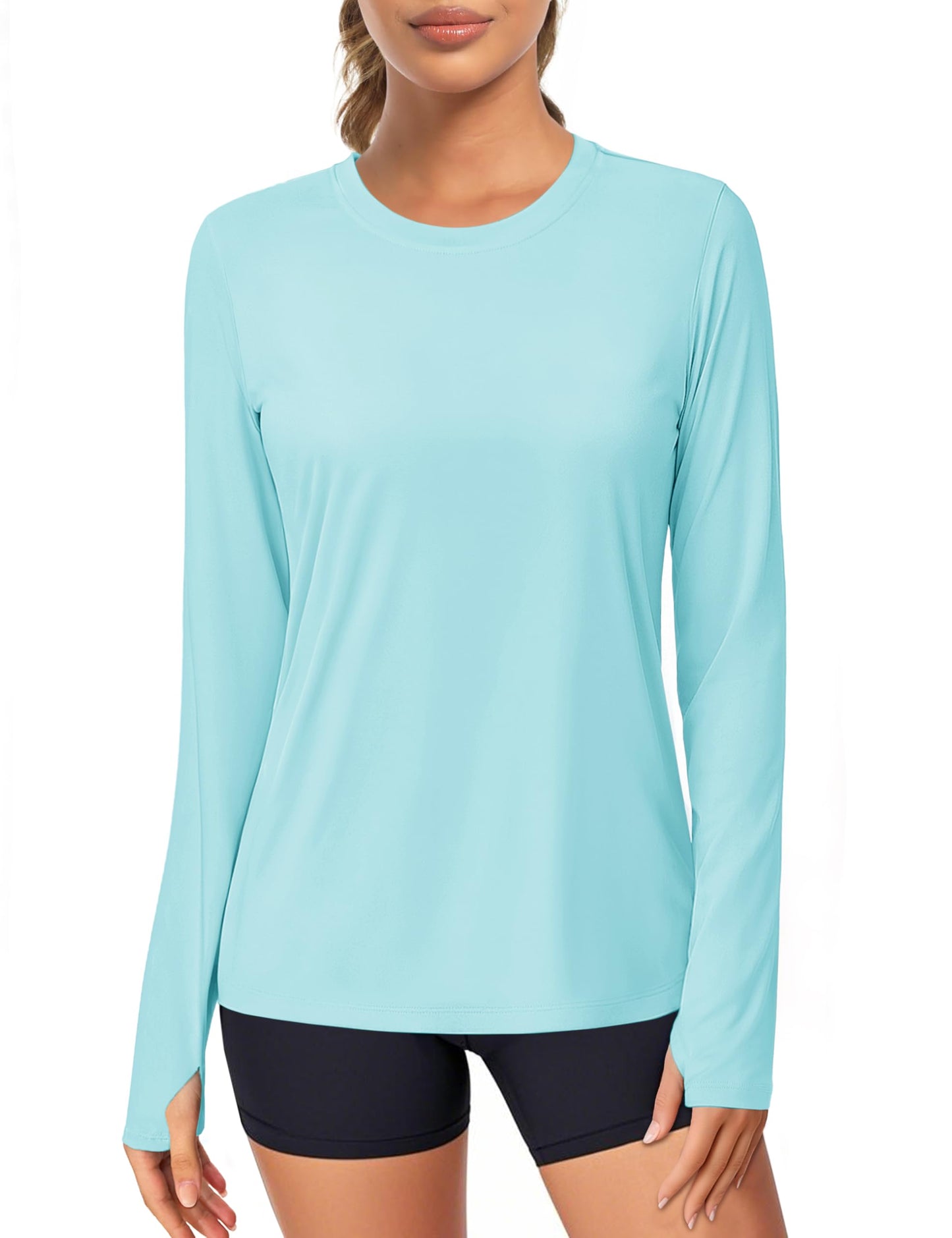 Women's UPF 80+ Long Sleeve Rash Guard - Quick Dry Athletic Shirt with Thumb Holes
