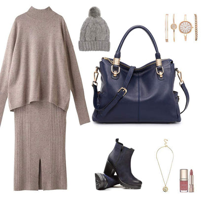 Women Genuine Leather Handbag - Soft Satchel Tote Shoulder Bag with Adjustable Strap