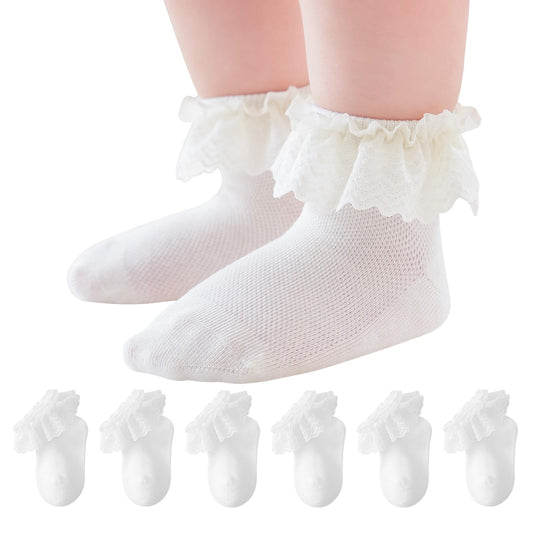 Baby Girl Lace Socks - Newborn Eyelet Ruffle Crew Socks 0-6 6-12 12-24 Months Cotton