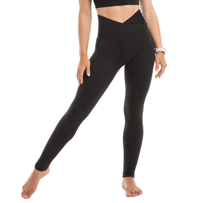High Waisted Leggings for Women - Buttery Soft Yoga Pants with Tummy Control Cross Waist Black