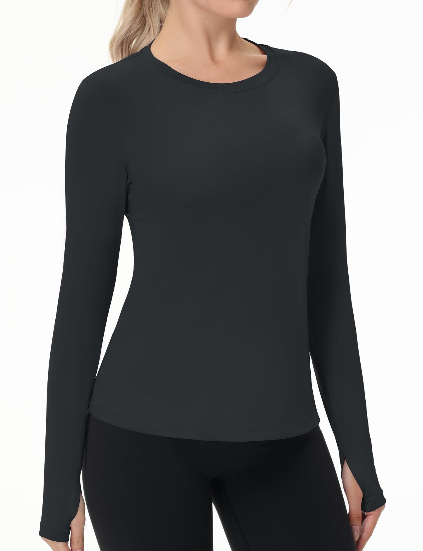 Women's UPF 50+ Sun Protection Long Sleeve Shirt - Athletic Rash Guard with Thumb Holes Thumb Hole: Carbon Ash