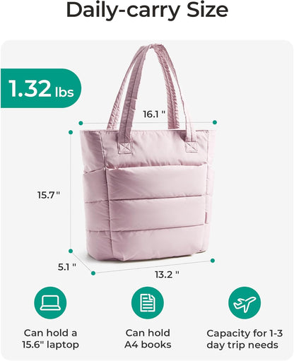 Women's Quilted Tote Bag Lightweight Puffy Shoulder Bag with Compartments