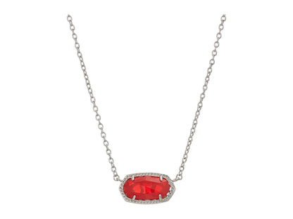 Kendra Scott Elisa Pendant Necklace - 14k Gold Plated Delicate Fashion Jewelry for Women RHODIUM - RUBY RED