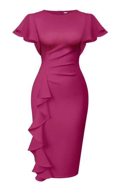 Cato Fashions Online - Women's Vintage Ruffle Sleeve Bodycon Midi Dress - Church Work Office Pencil Dress