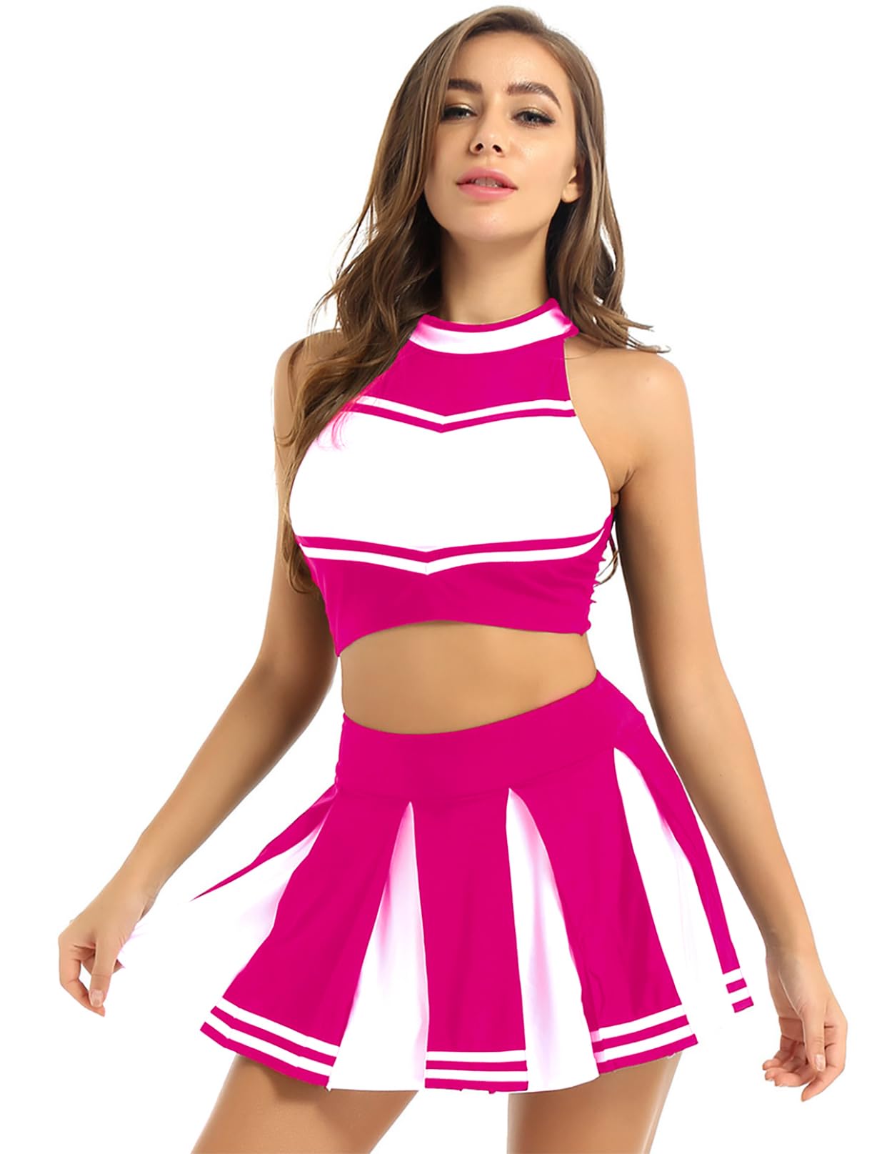 Cheerleader Costume - Women's Crop Top with Pleated Mini Skirt Uniform
