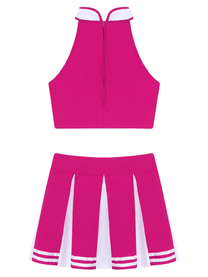 Cheerleader Costume - Women's Crop Top with Pleated Mini Skirt Uniform