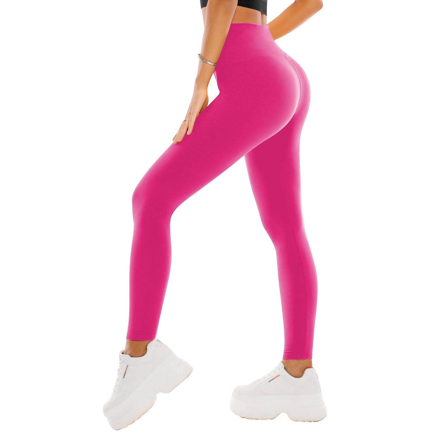 High Waisted Leggings for Women - Buttery Soft Yoga Pants with Tummy Control Full Length Hot Pink