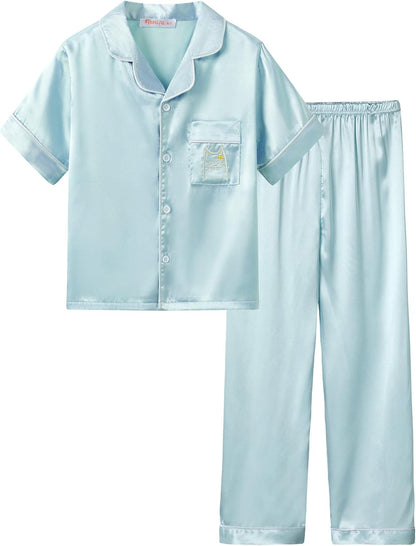 Girls Satin Pajama Set - Silky Button Down PJ with Shorts Size 6-16