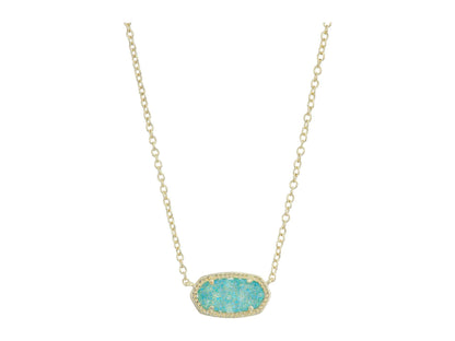 Kendra Scott Elisa Pendant Necklace - 14k Gold Plated Delicate Fashion Jewelry for Women GOLD - BRIGHT AQUA DRUSY