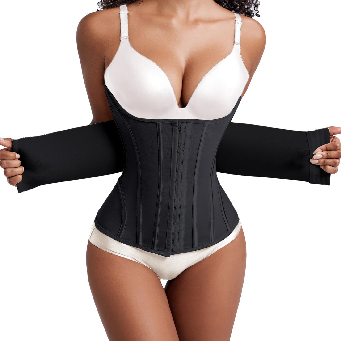 Women's Waist Trainer Body Shaper - Tummy Control Shapewear with Steel Bones Black