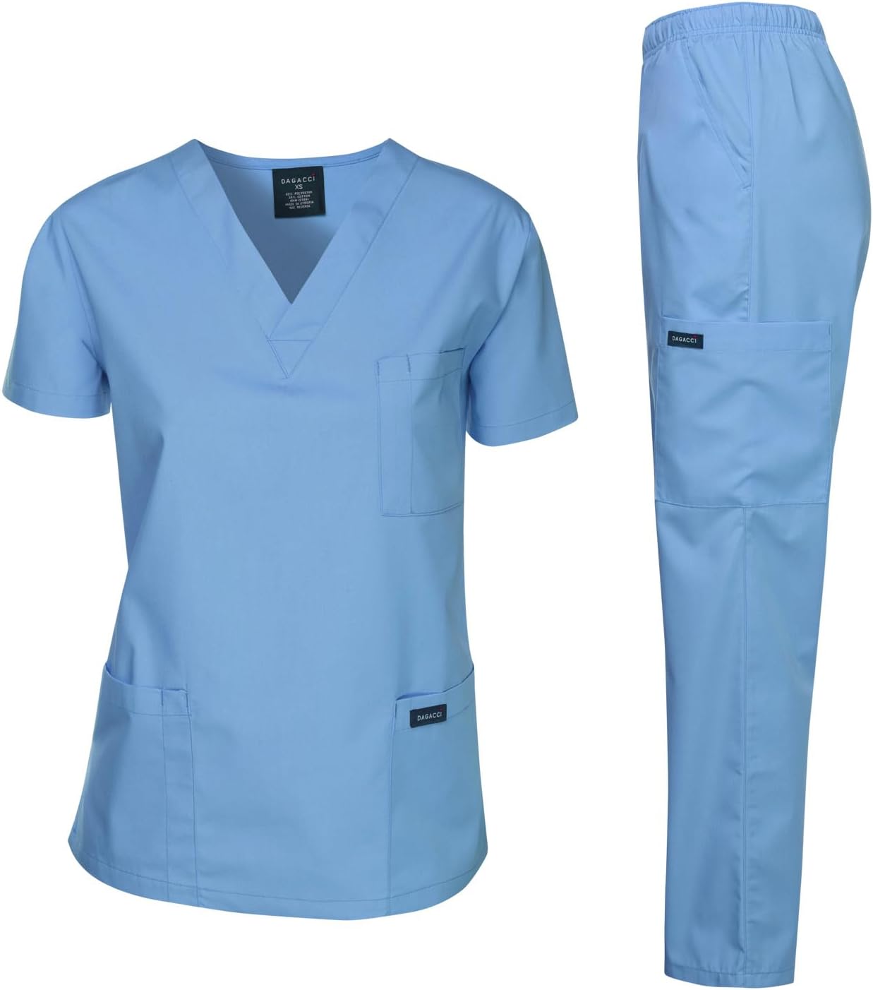 Medical Scrubs Set Unisex - V-Neck Top and Elastic Waist Pants Uniform for Healthcare Workers Ceil Blue