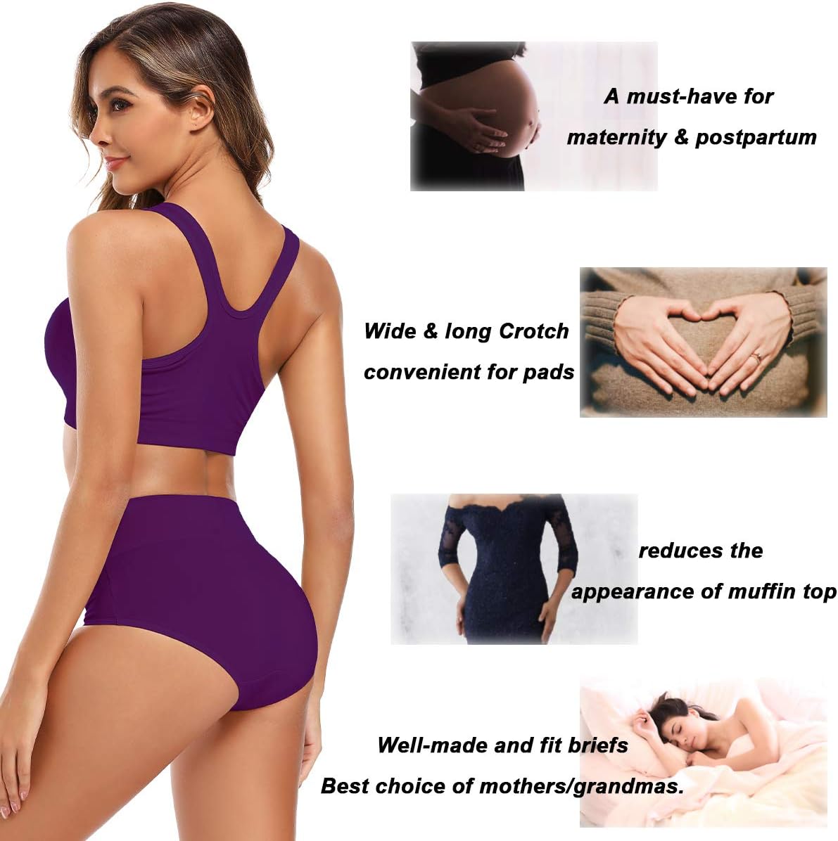 Women's High Waisted Cotton Underwear Full Coverage Panties Plus Size