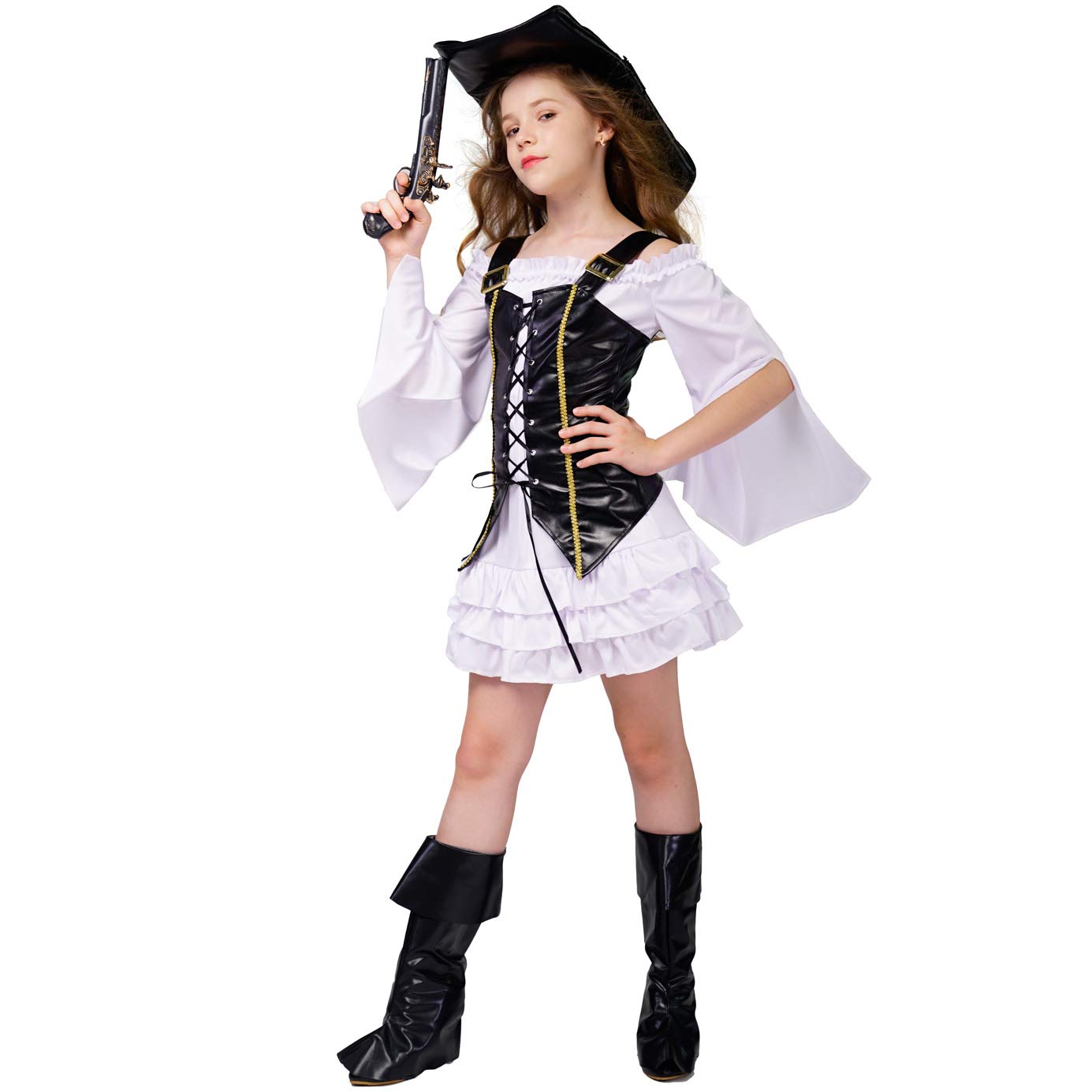 Halloween Costumes For Girls 10-12 - Girls Pirate Costume for Halloween - Kids Cosplay Outfit - Complete Pirate Dress Up Set 10-12Y