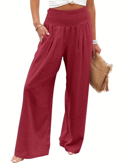 Linen Palazzo Pants Women Wide Leg High Waist Summer Boho Casual Lounge Pants