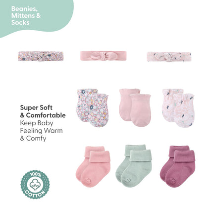 Baby Girl Layette Gift Set 16 Piece - Newborn Clothes 0-9 Months Prairie Floral Cotton