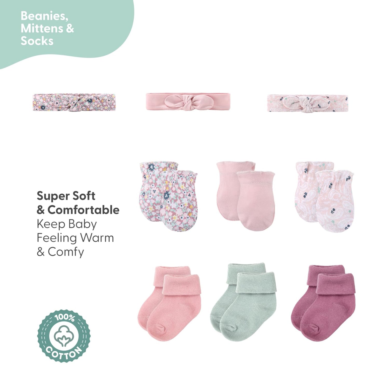 Baby Girl Layette Gift Set 16 Piece - Newborn Clothes 0-9 Months Prairie Floral Cotton