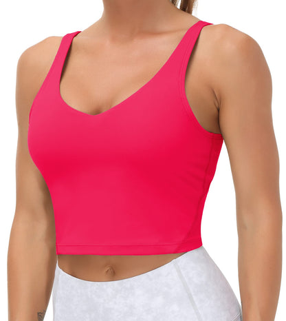 Longline Sports Bra Women Wirefree Padded Medium Support Workout Bra Medium Magenta
