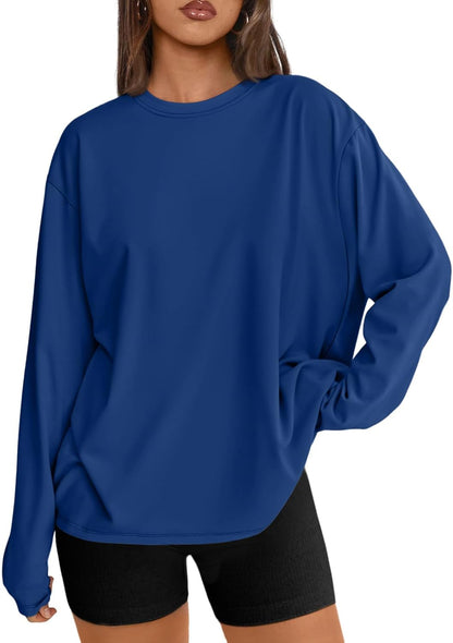 Women's Oversized Long Sleeve T-Shirt Casual Crewneck Basic Tee Medium Blue