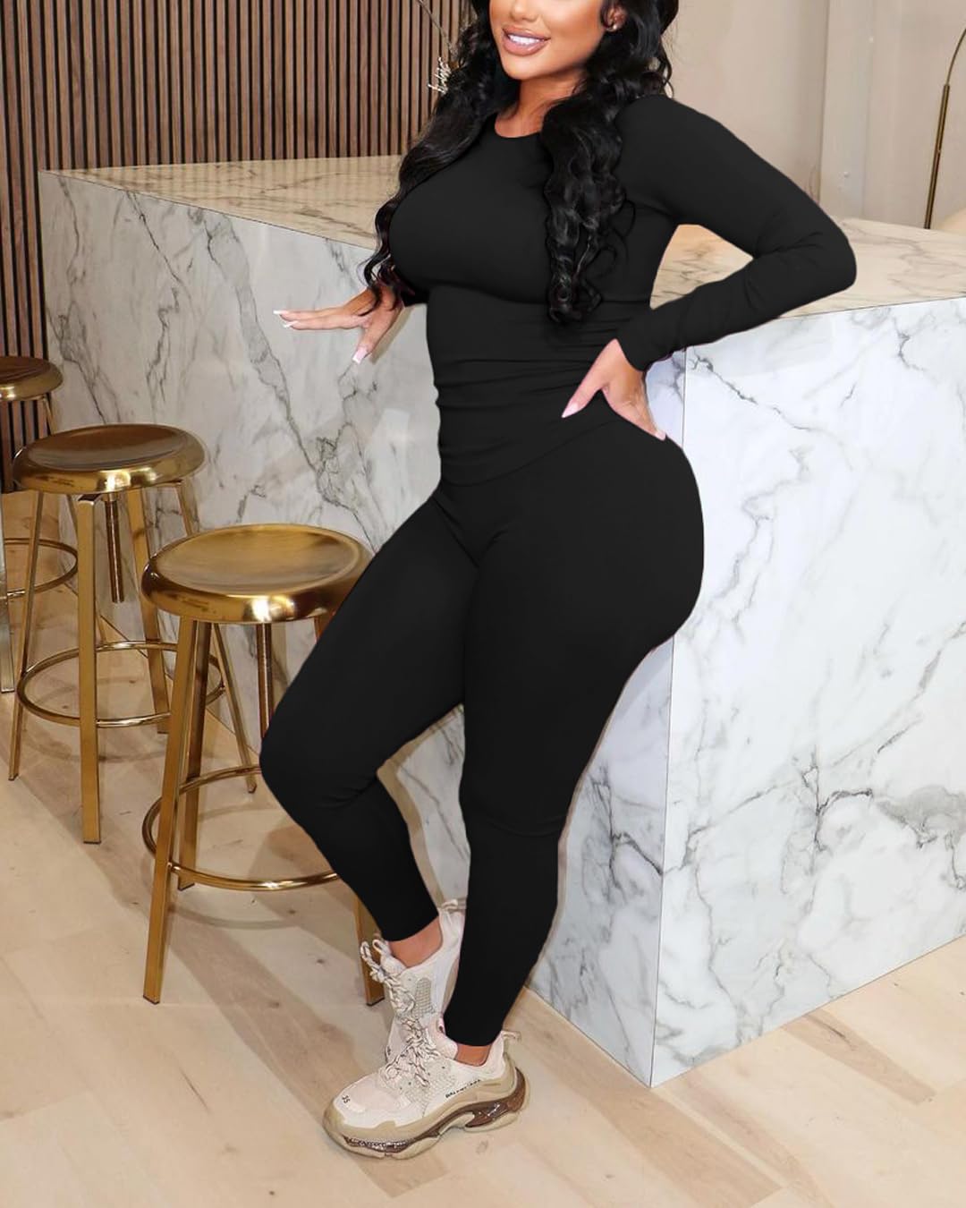 Chrome Heart Leggings - 2 Piece Tracksuit for Women - Long Sleeve Top & Jogger Leggings Workout Set