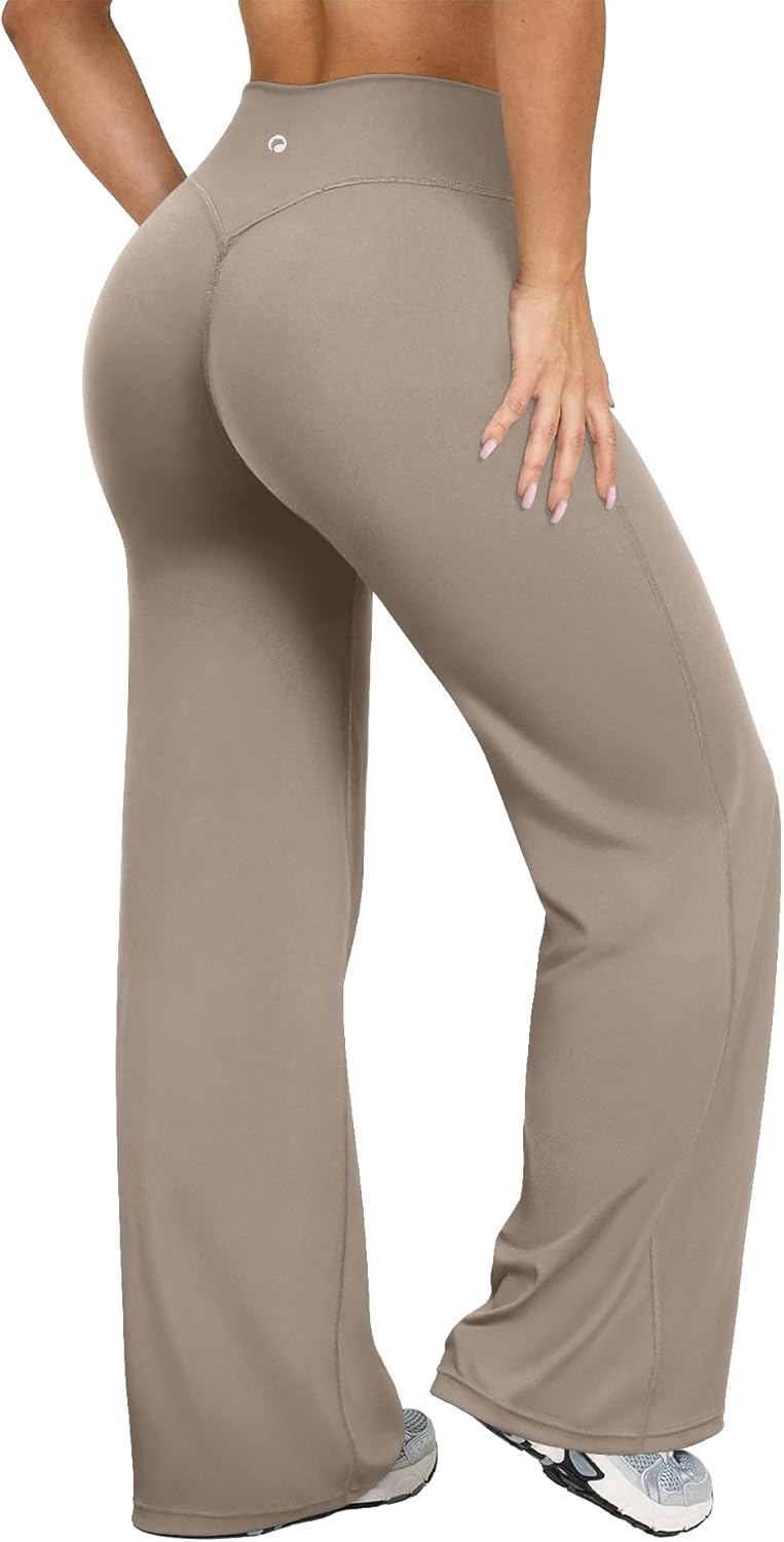 Women's High Waist Yoga Pants - Soft Stretch Straight Leg Bottoms X-Large Short Taupe