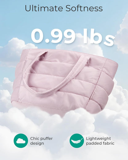 Women's Quilted Tote Bag Lightweight Puffy Shoulder Bag with Compartments