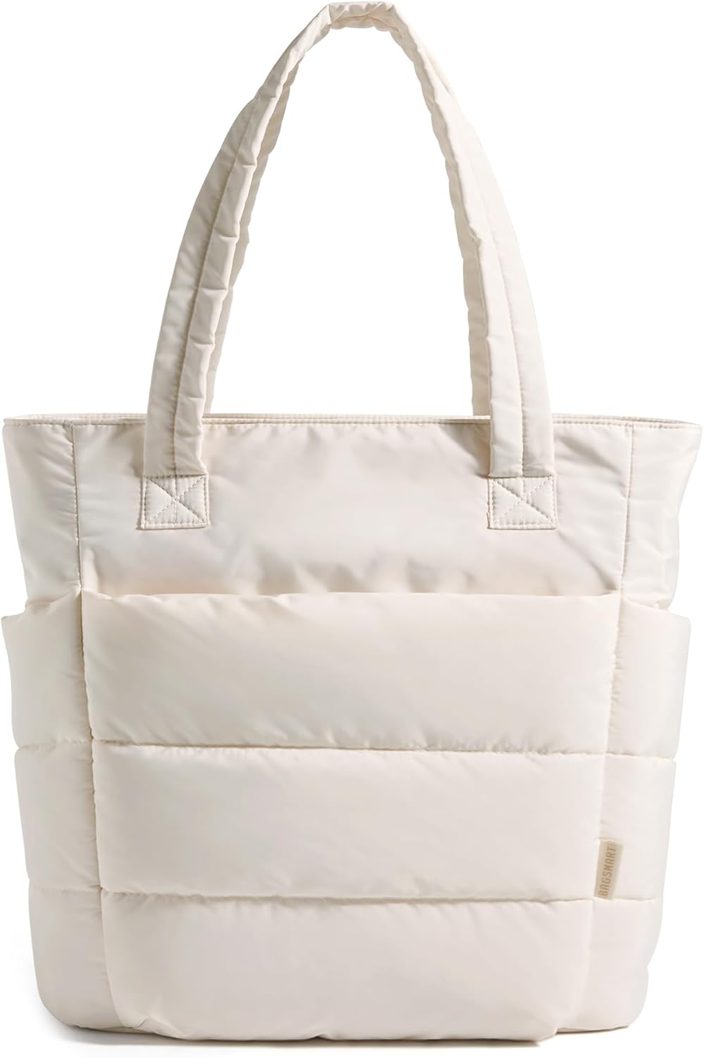 Women's Quilted Tote Bag Lightweight Puffy Shoulder Bag with Compartments B-beige-slim Size Slim Size