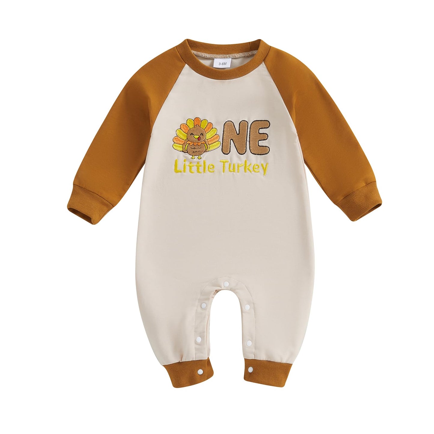 Baby Halloween Pumpkin Patch Romper - Long Sleeve Fall Winter Jumpsuit Little Turkey-khaki Thanksgiving